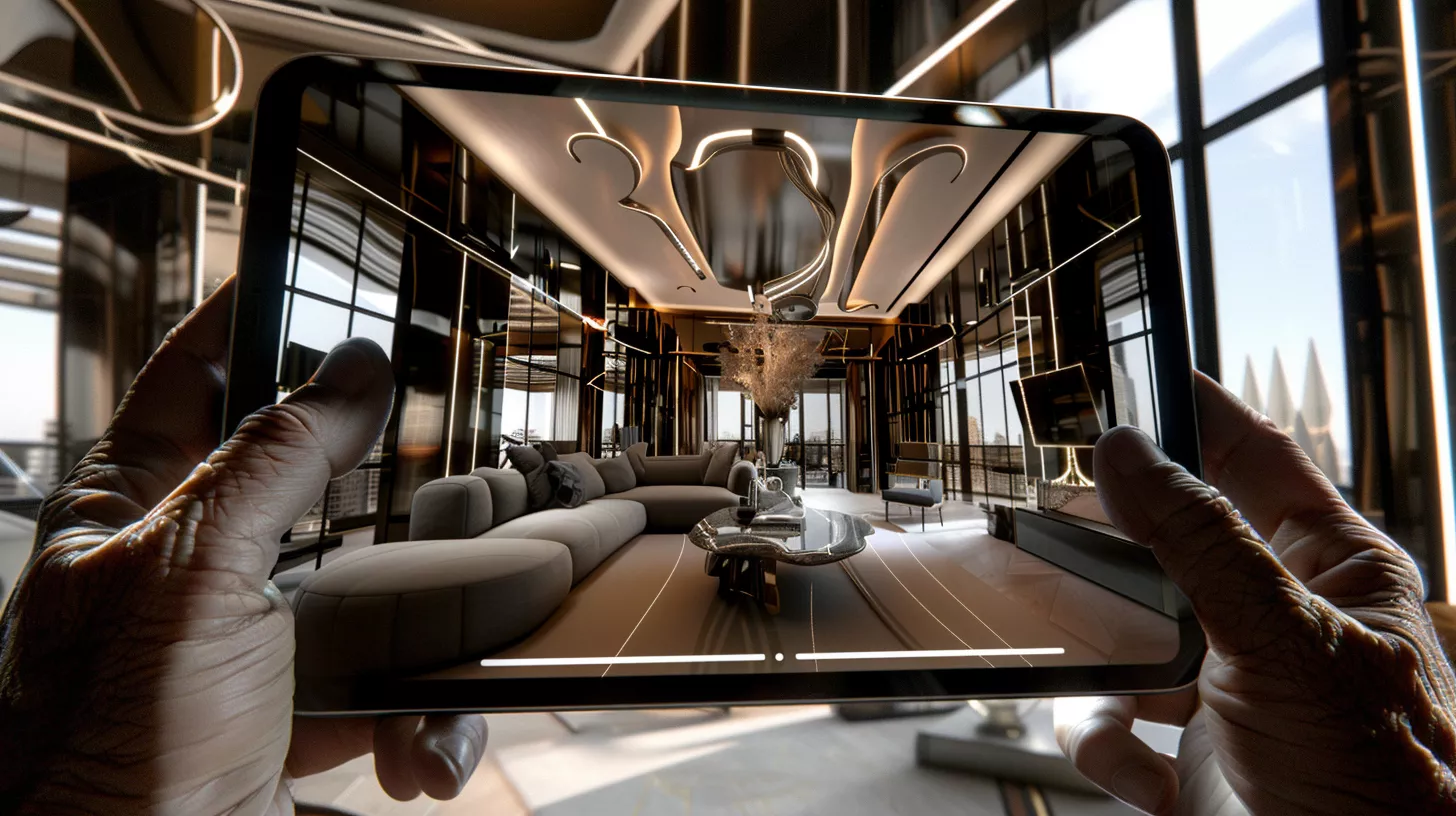 A client views a 3D interior design using augmented reality technology. A client views a 3D interior design using augmented reality technology.